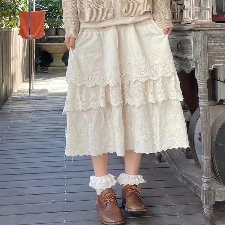 Queenfunky cottagecore style 3-Layered Lace Skirt QueenFunky