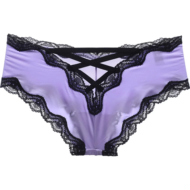 Billionm Back Bandage Design Satin Sexy Lace Panties Women Solid Seamless Underwear Cute Lingerie Briefs Thongs String