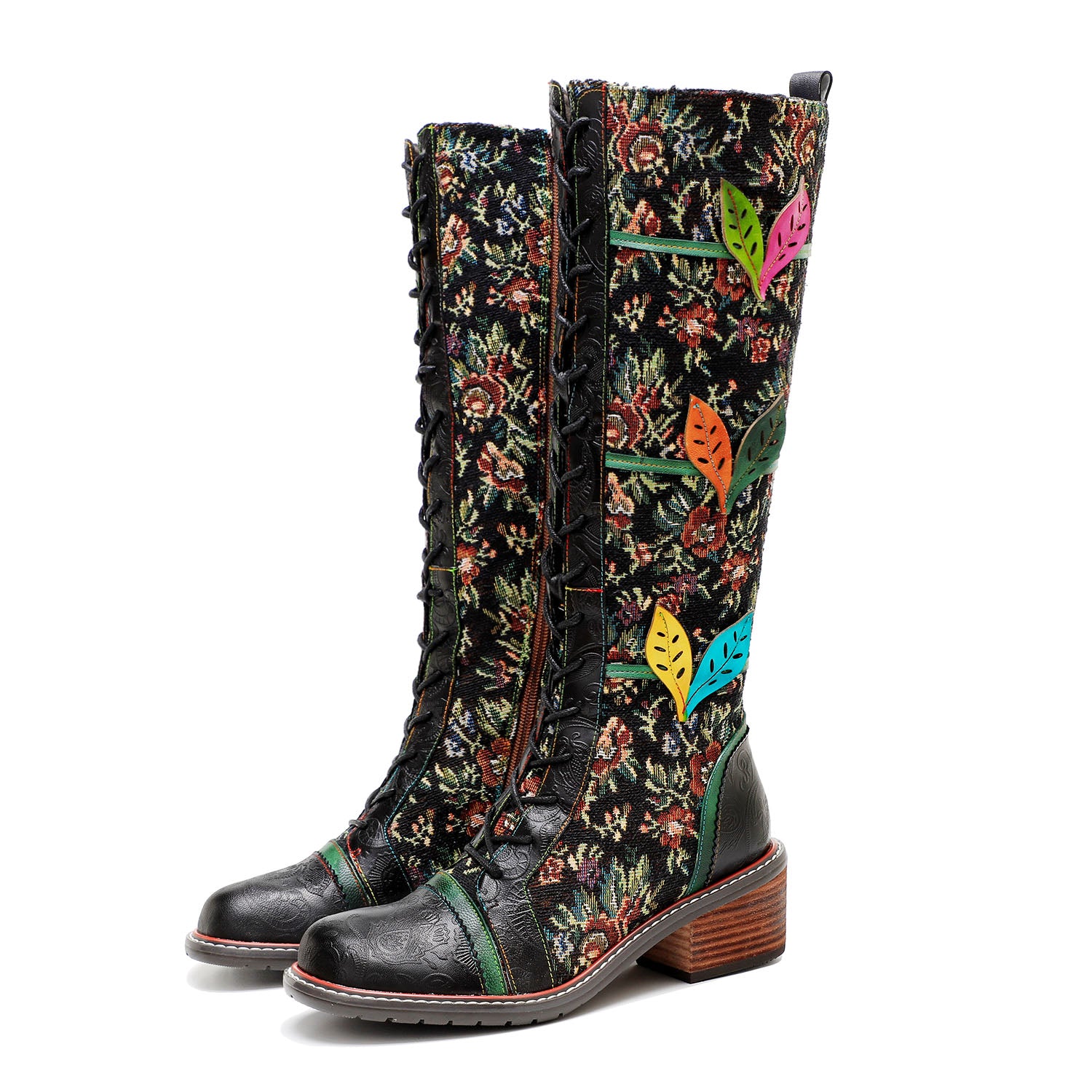 Women'sVintage Handmade Stunning Floral Boots