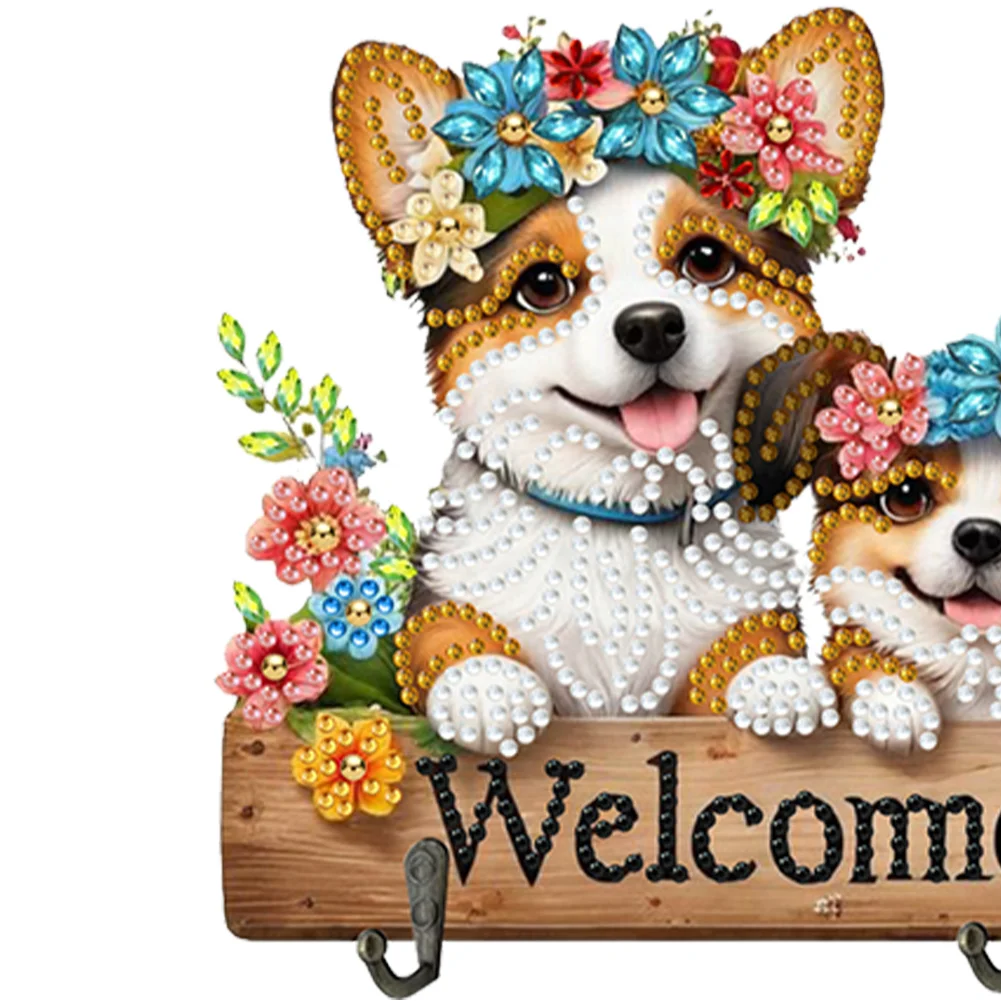 DIY Cute Dogs Wooden Diamond Painting Art Craft Wall Hooks DIY Crafts Decor