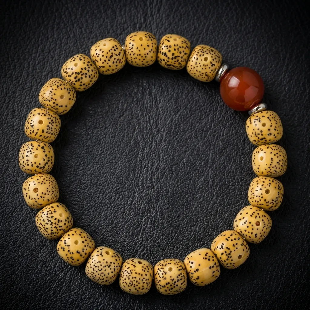 JiStones Celestial Harmony: Handcrafted Star and Moon Bodhi Bead Bracelet Artisan Red Agate & Golden Seed Bodhi (8x9mm Single Loop)