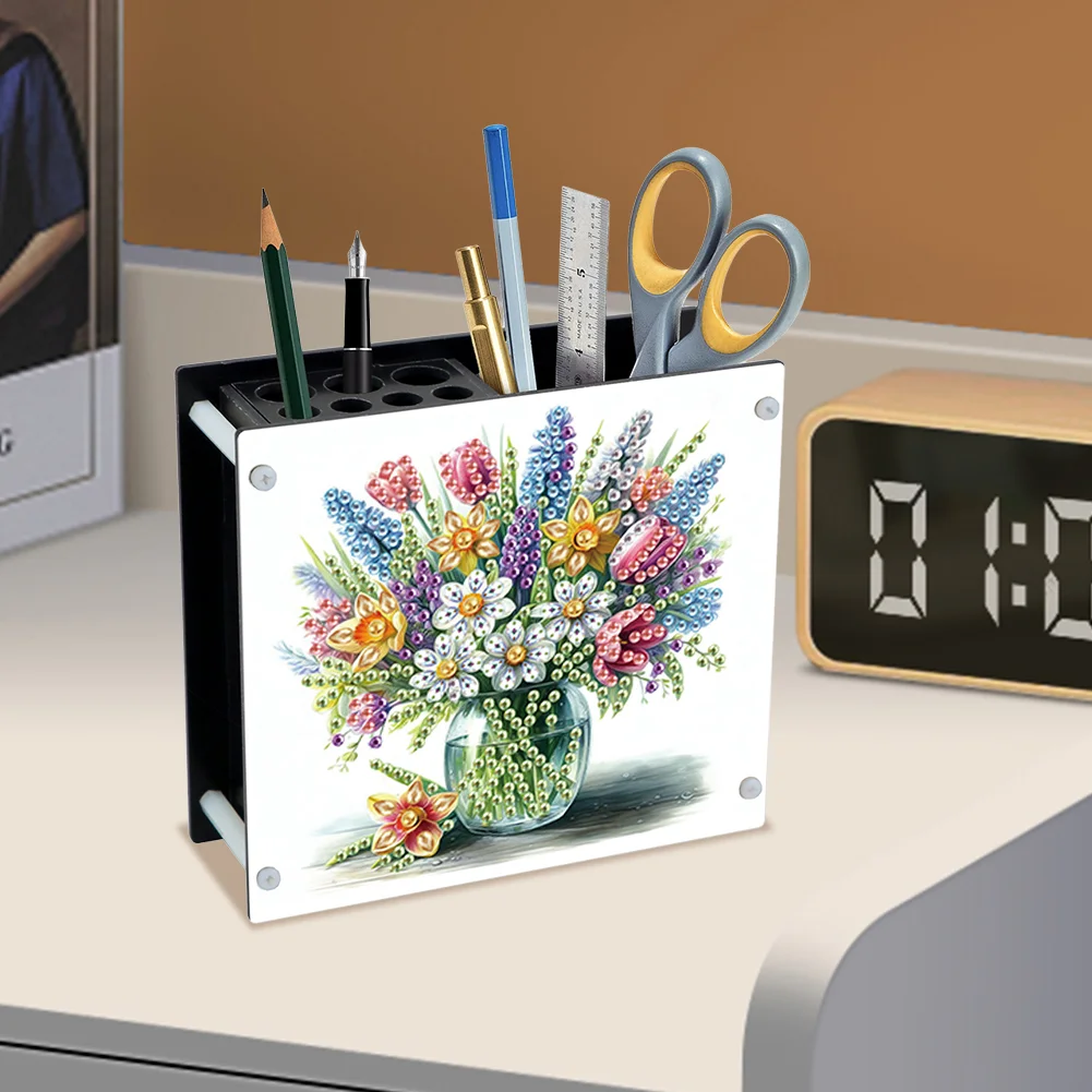 DIY Flower Special Shaped Diamond Painting Acrylic Pencil Holder Organizer