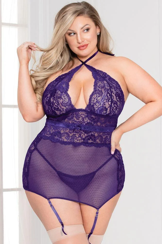 pornhint Pornhint Amethyst Lace & Mesh Chemise Set