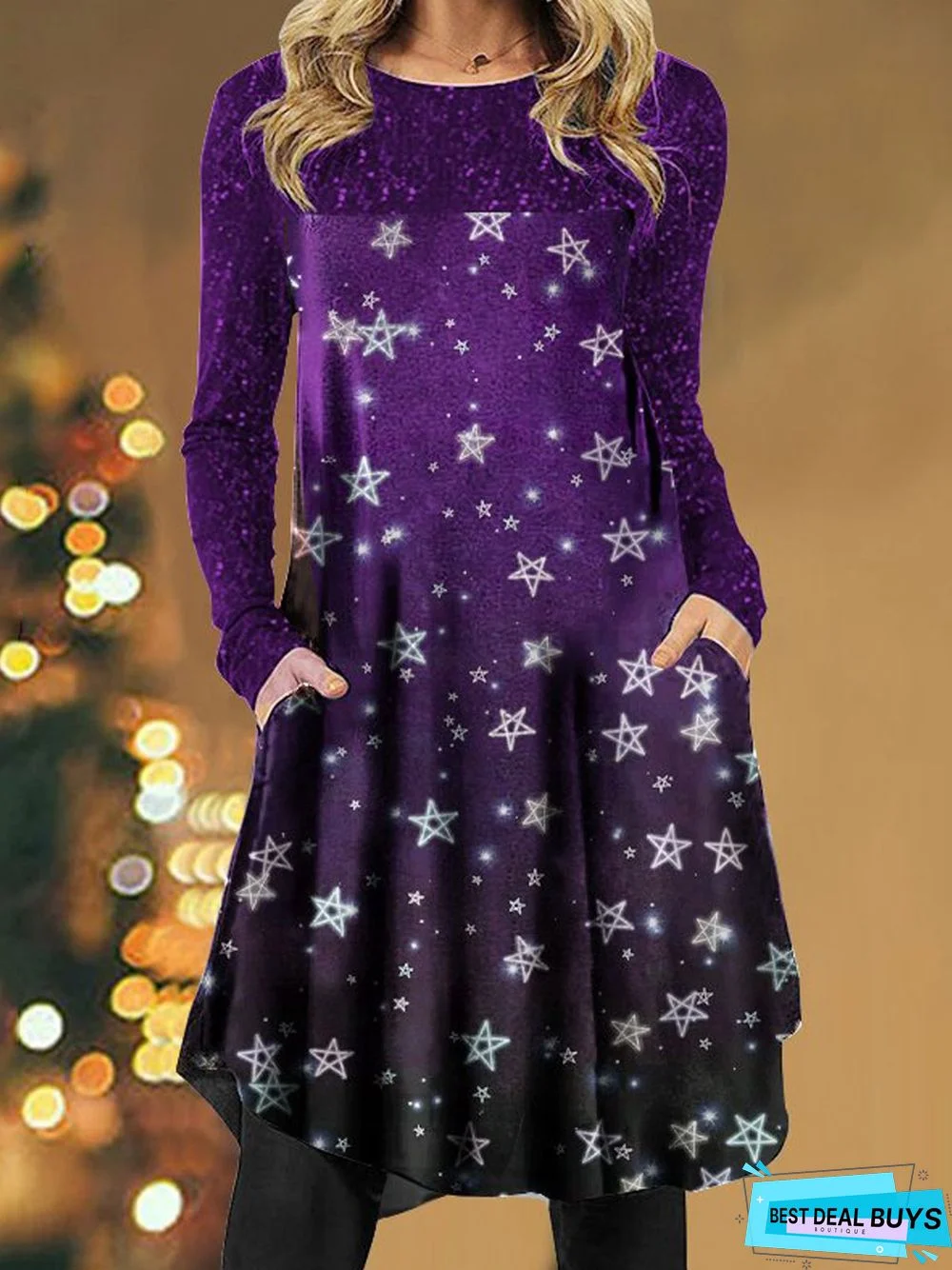 Casual Crew Neck Star Dress