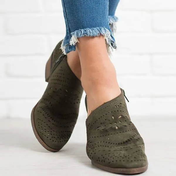 Hollow Low Heel Cutout Booties