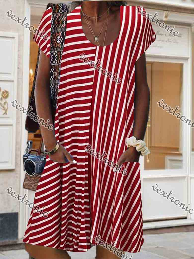 Women Half Sleeve V-neck Solid Color Dress