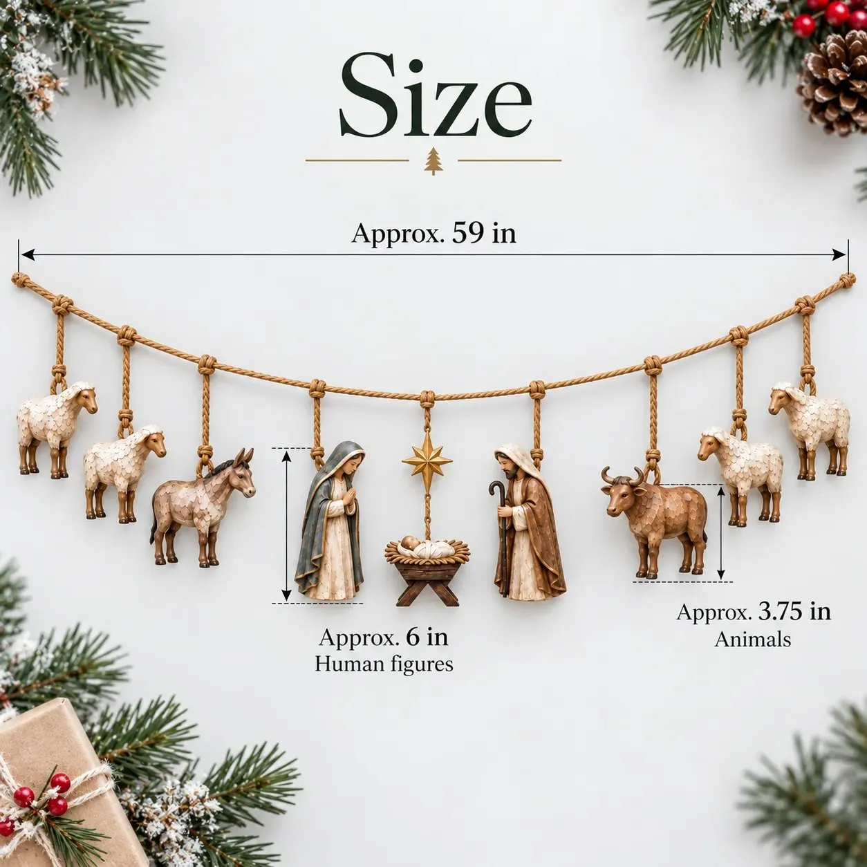 Bethlehem Star and natural jute rope on wooden Nativity Garland