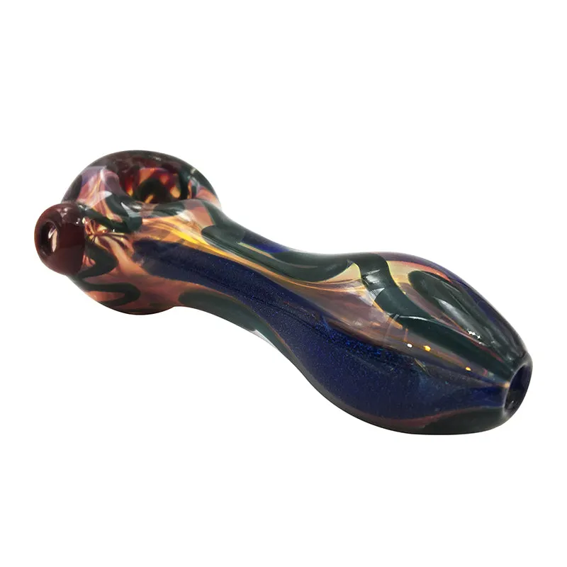 Smoking Tobacco Glass Hand Pipe with Flowers Line