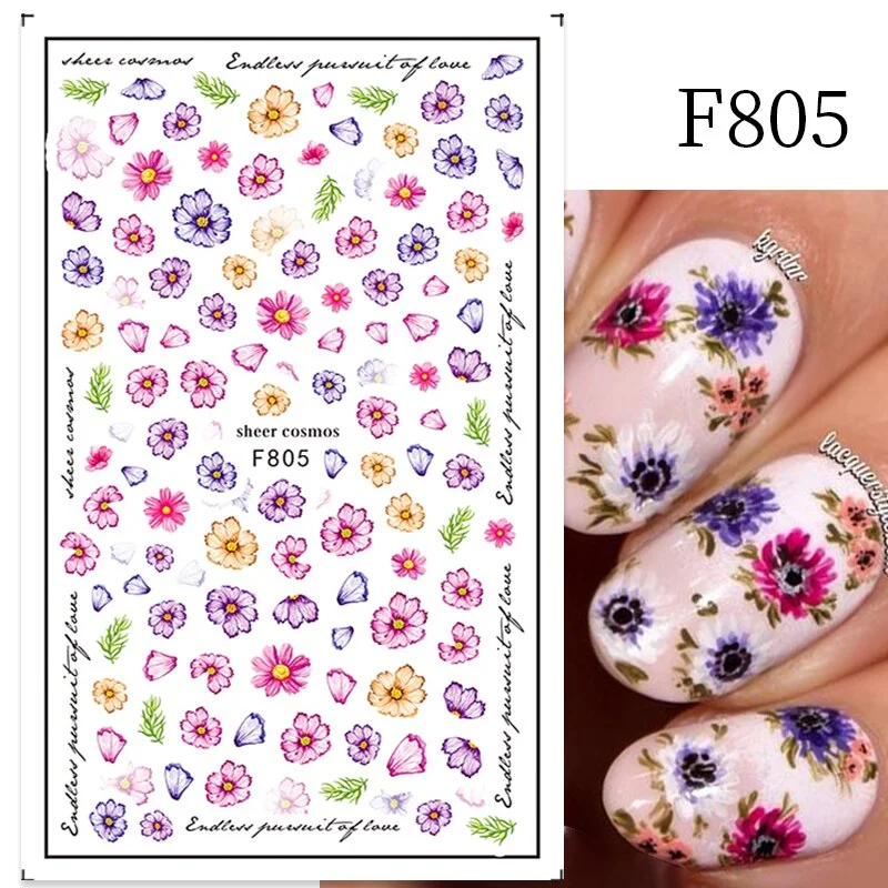 1PC 3D Nail Stickers Flowers Leaves Self-Adhesive Slider Letters Nail Art Decorations Decals Nail Art Tool Manicure Accessories-Nail Inspo