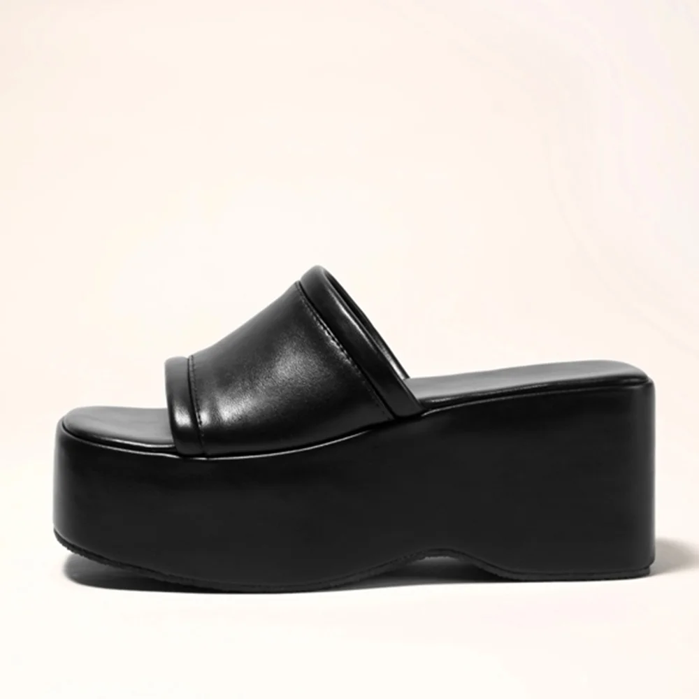 Qengg Slip On Open Toe Summer Women Mules Sandals Shoes Punk Thick Bottom Wedges Chunky Heel Casual Leisure Orange Shoes