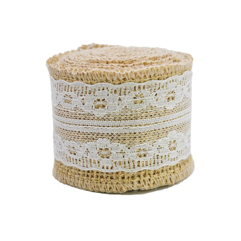 2M 5cm Natural Jute Burlap Ribbon Rustic Wedding Decoration Lace Hessian Vintage Wedding Party Table Decor Christmas Supplies