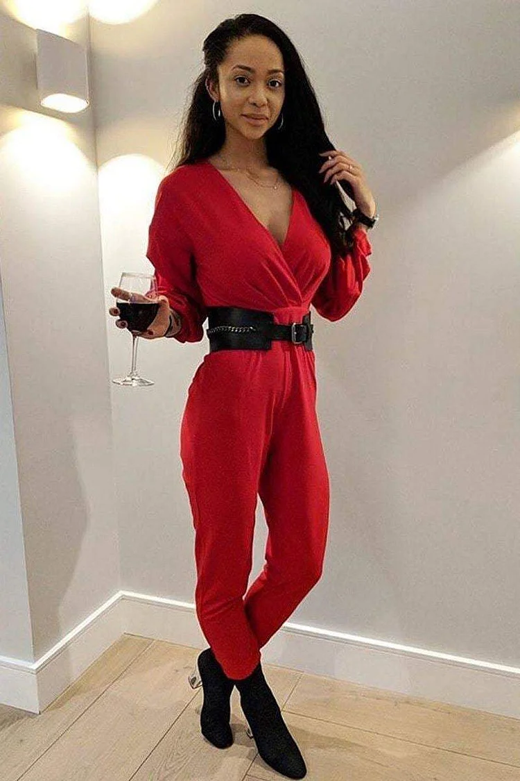 Red Ruffle Sleeve Jumpsuit Katch Me