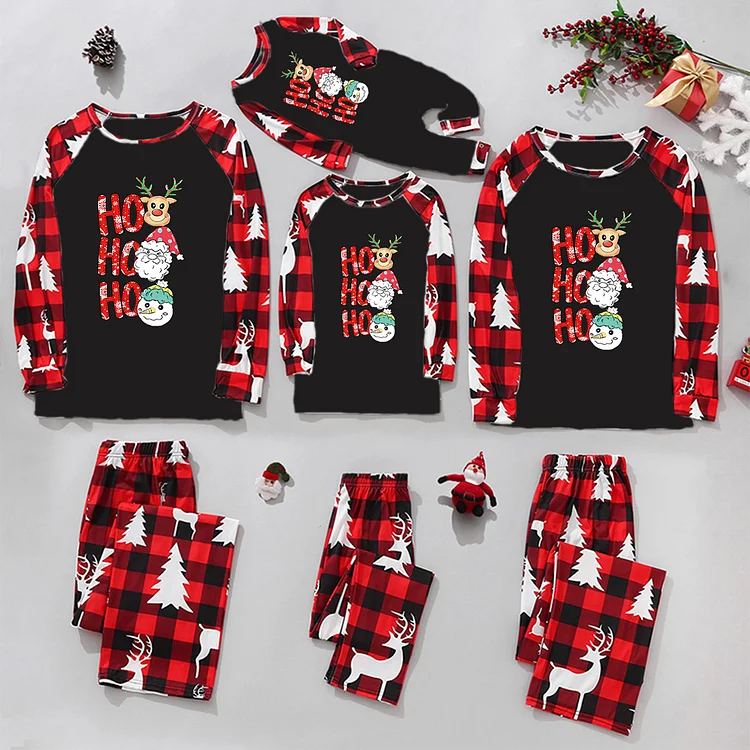 Christmas Parent-child Suit Plaid Stitching Printing Matching Family Pajamas