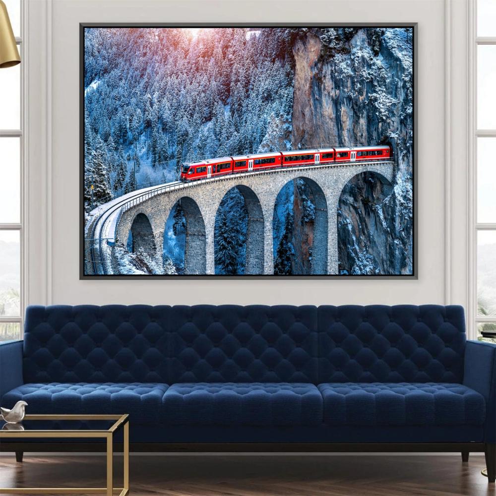 Crimson Train in a Snowy Landscape - Works with frames