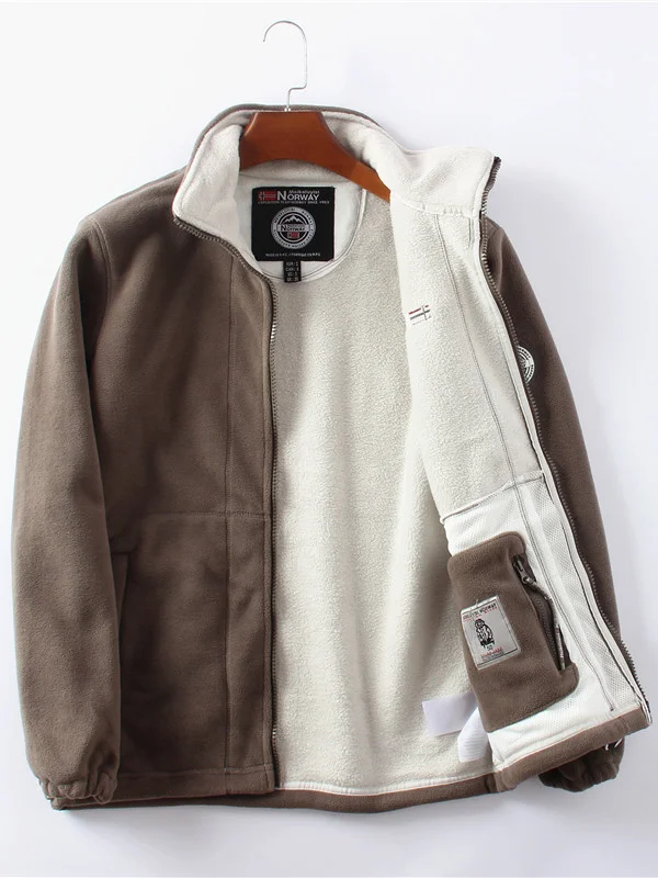 Men's Casual Zipper Stand-up Collar Double Sided Fleece Jacket