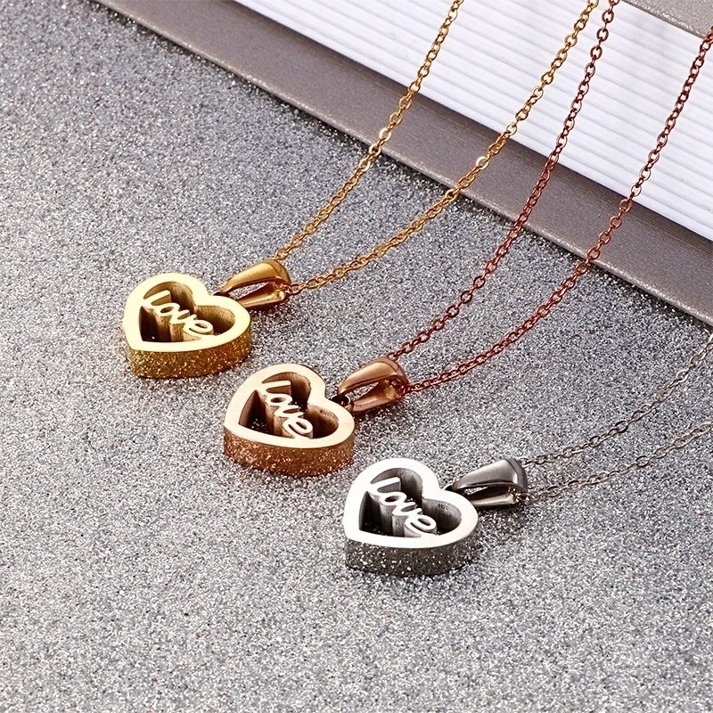 Romantic Letter Heart Shape Titanium Steel Plating Rose Gold Plated Gold Plated Pendant Necklace