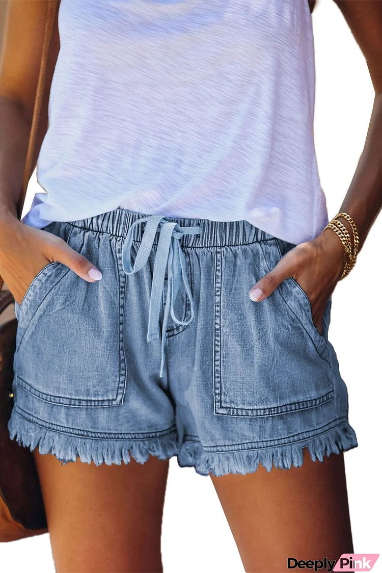 Casual Pocketed Frayed Denim Shorts