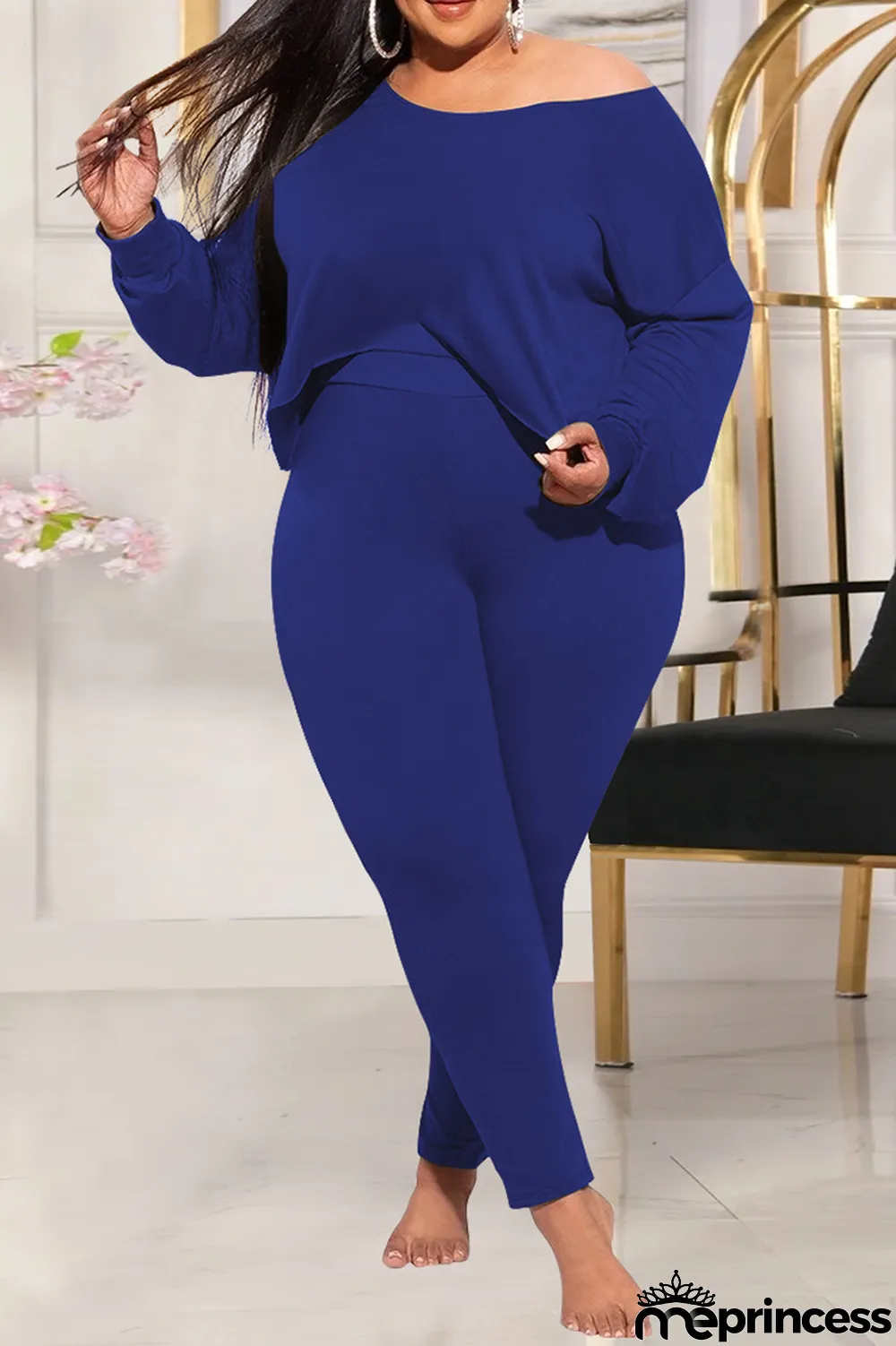 Grey Casual Solid Split Joint O Neck Plus Size Two Pieces