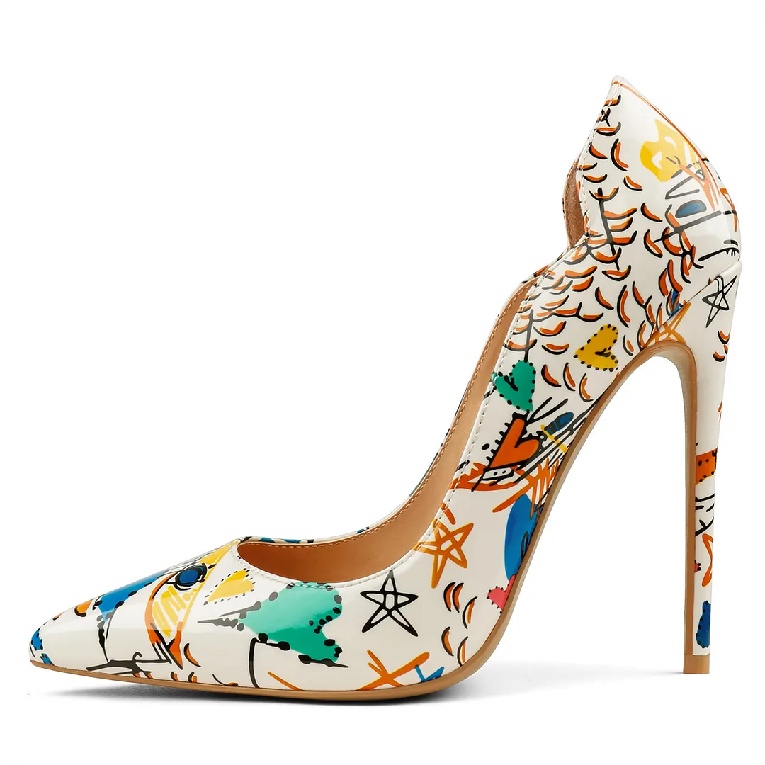12cm/4.72 inch High Heels Pointy Toe With Graffiti Multicolor Heels