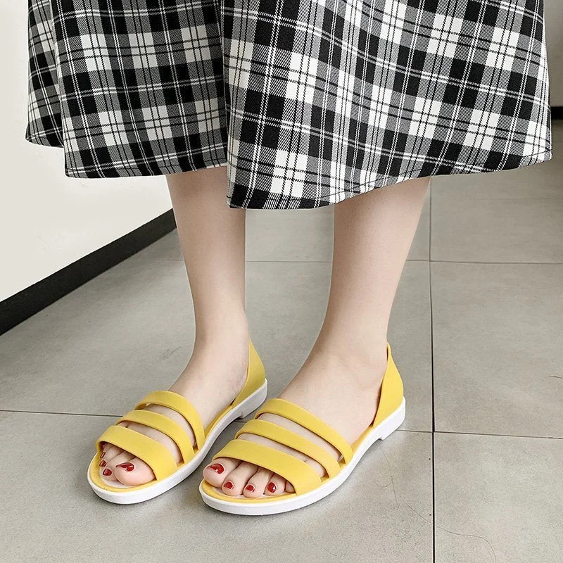 Women Summer Flat Sandals 2022 Open-Toed Slides Slippers Candy Color Casual Beach Outdoot Female Ladies Jelly Shoes