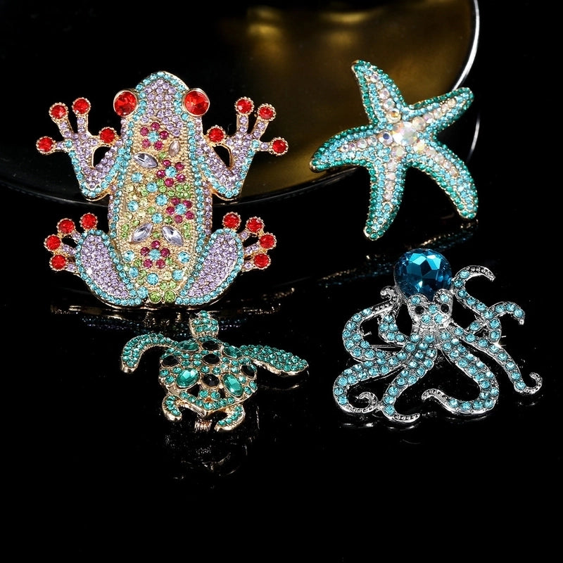 Marine Style IG Style Pin Tortoise Peacock Starfish Alloy Plating Inlay Rhinestones Unisex Brooches