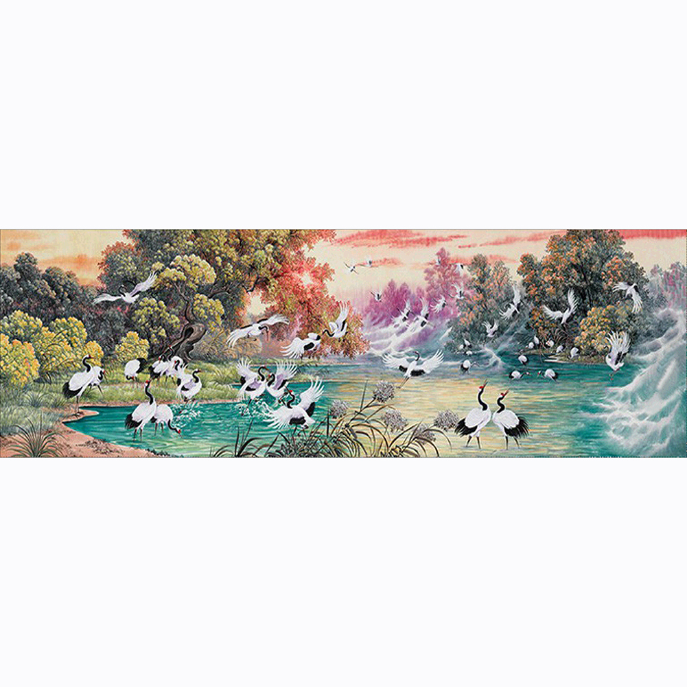 

80*30CM - Round Drill Diamond Painting - Flocks of Crane, 501 Original