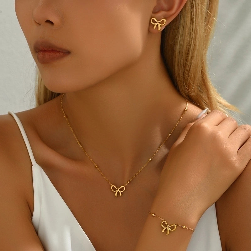 Minimalist Bow Knot 304 Stainless Steel Jewelry Set