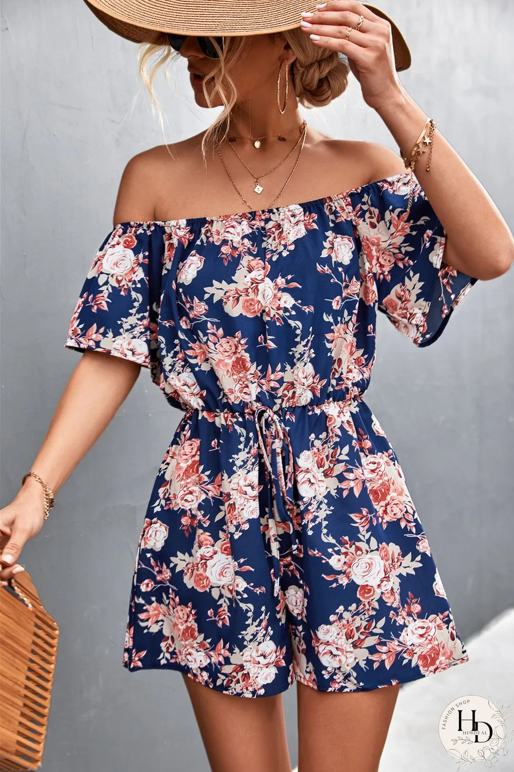 Beach Print Rompers Womens Jumpsuit Summer Temperament Shorts Fashion Casual Suit