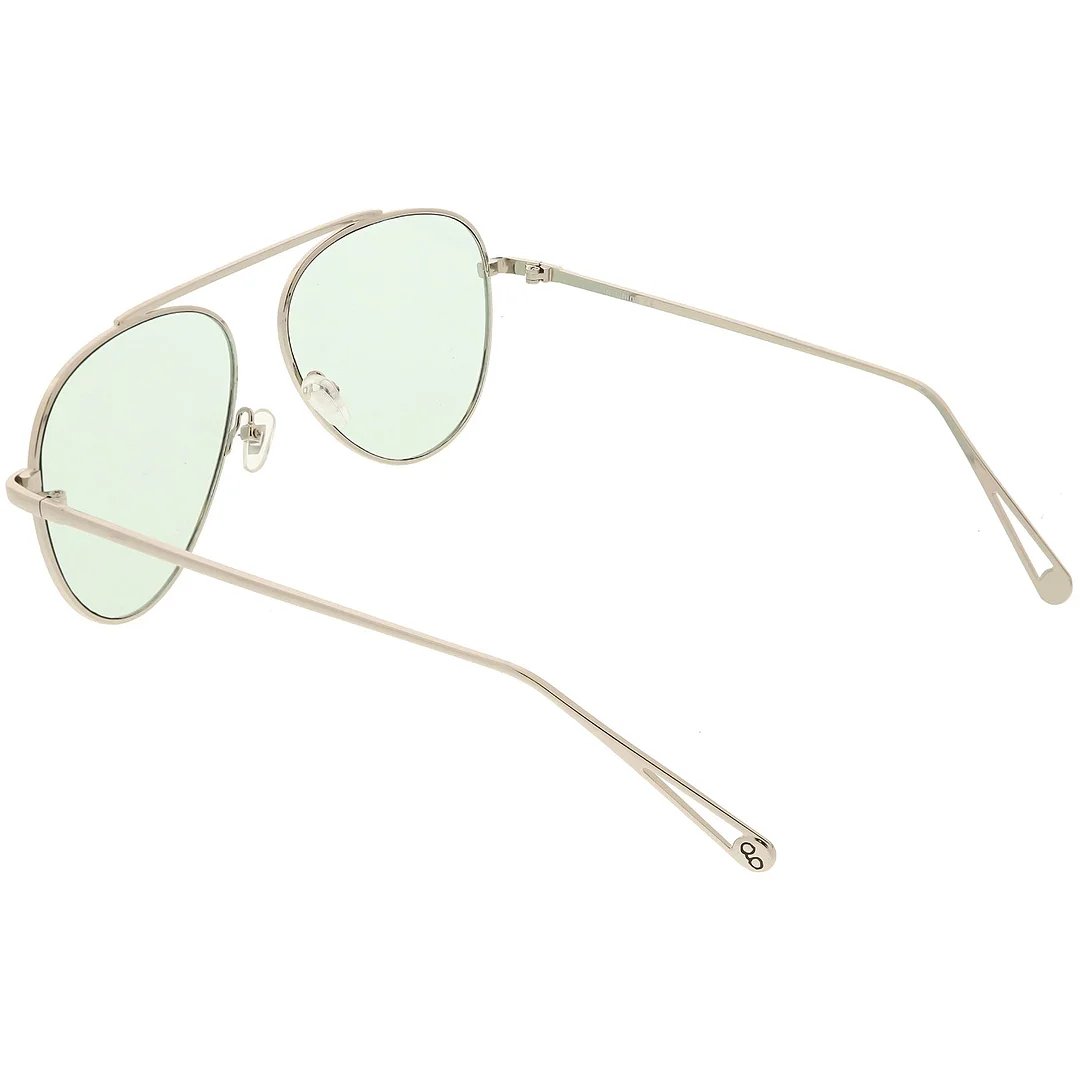 Premium Modern Metal Aviator glasses Single Brow Bar Color Tinted Flat Lens 57mm