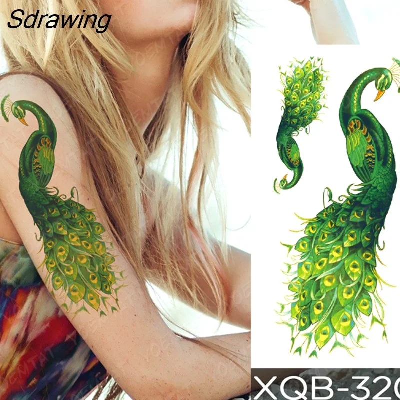 Sdrawing Temporary Tattoo Sticker Rose Snake Flower Tattoos Lace Tiger Dragon Body Art Arm Fake Sleeve Tatoo Women
