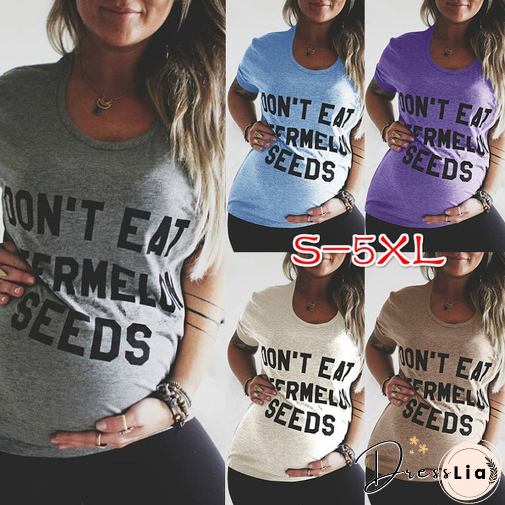 Women Summer Fashion Loose Pregnant T-Shirt Casual Funny Letter Print Top New Fashion Maternity T-shirt Blouse