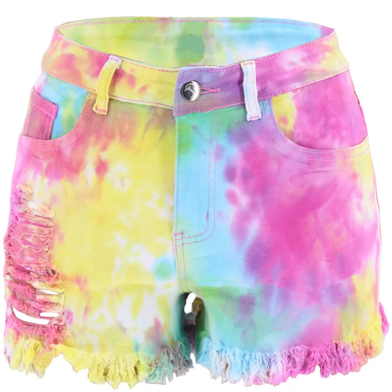 Tie-Dye Distressed Denim Shorts