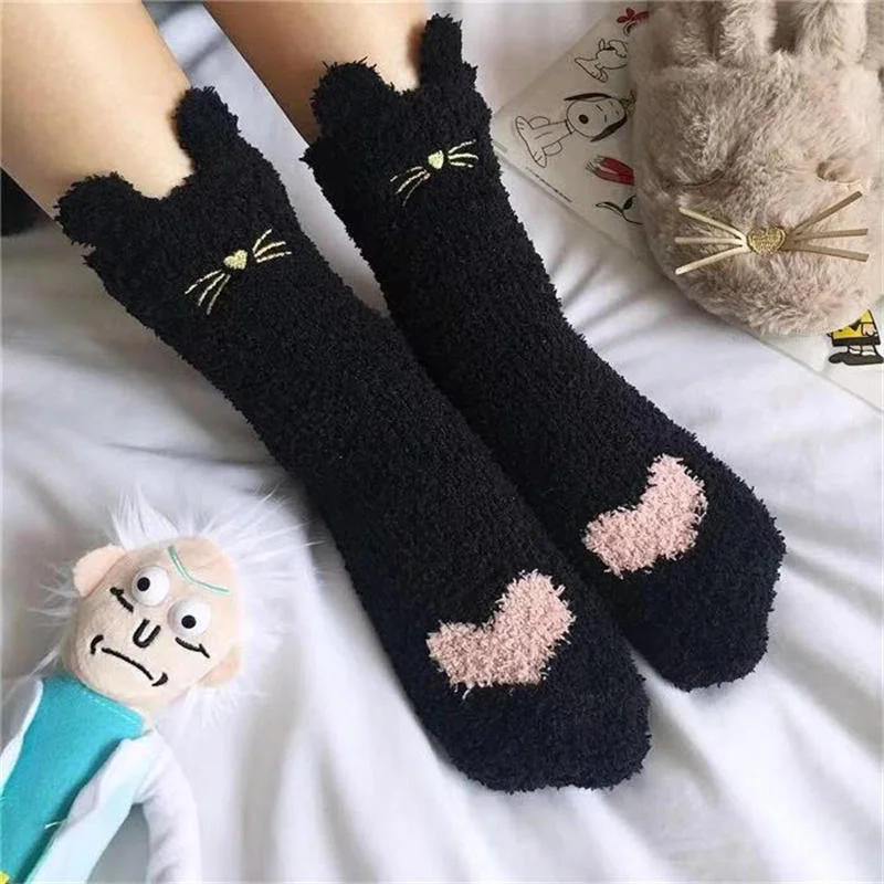 Winter Thicken Warm Women Socks Cute Cat Paw Cartoon Colorful Lovely Sleeping Home Floor Bedroom Socks Harajuku Kawaii Girl Sox