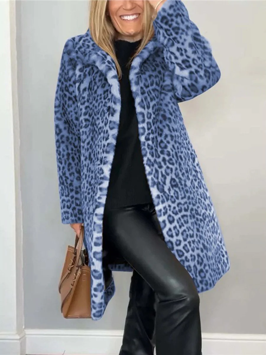 Athvotar Athvotar 2025 Fashion Leopard-Print Warm Plush Long Coat