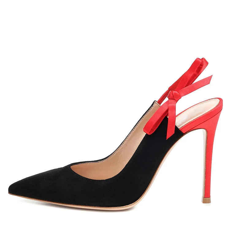 Bow Slingback Stiletto Heel Pumps in Black and Red Suede Vdcoo