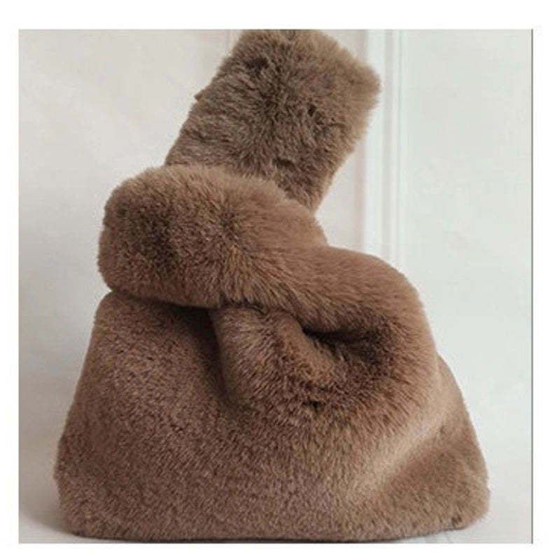 Furry Korean Style Autumn And Winter Imitation Rex Rabbit Fur Handbag Cute Plush Vest Bag For Women