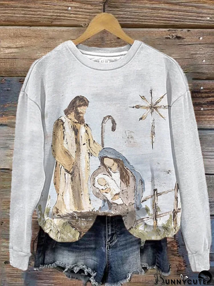 Women's Christmas Nativity Print Sweatshirt