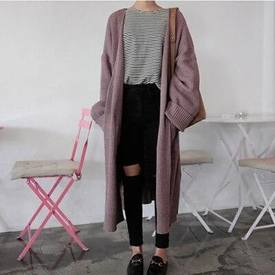 ABEBEY-DICLOUD Fashion Long Cardigan Women Fashion Harajuku Loose Knit Sweater Women Casual Black Oversized Jacket Coat Autumn