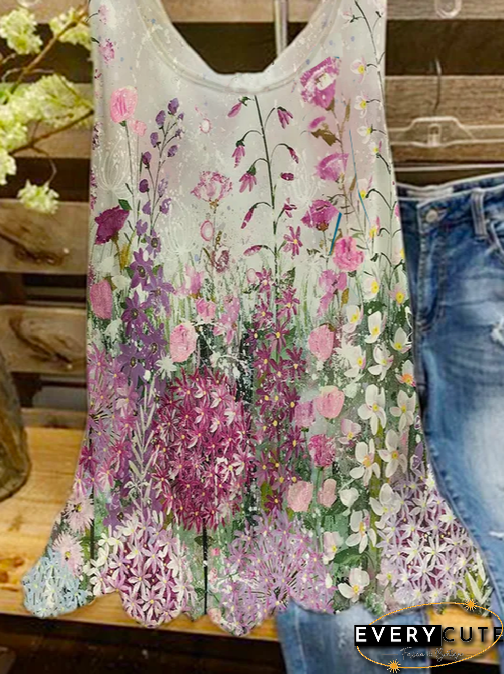 Basic Floral Sleeveless Floral-Print Tops