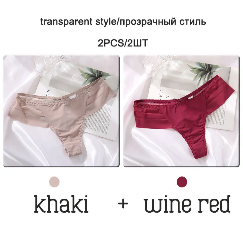 FINETOO 2Pcs/set Sexy Thongs Women Low Waist G-string Panties Fashion Hollow Out Seamless Underwear Perspective Underpants 2021