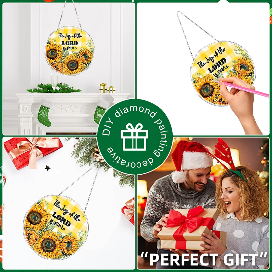 4pcs Sunflower Text DIY 2D Flat Acrylic Diamond Painting Kit Diamond Art Pendant