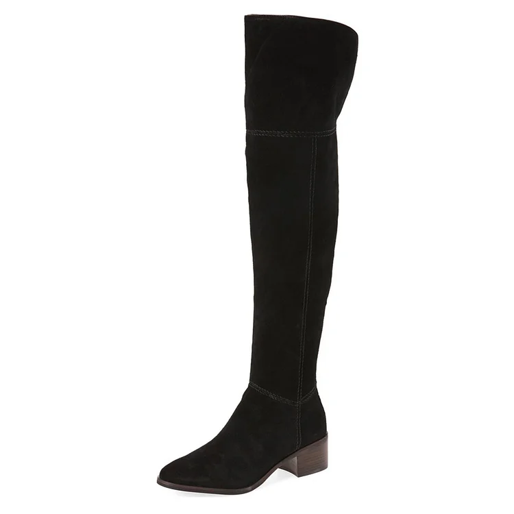 Black Over-The-Knee Chunky Heel Boots Vdcoo