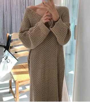 New Vintage Warm Autumn Sweater Women Dress Winter Long Sweater Knitted Dresses loose Maxi Oversize Lady Dresses Robe Vestidos
