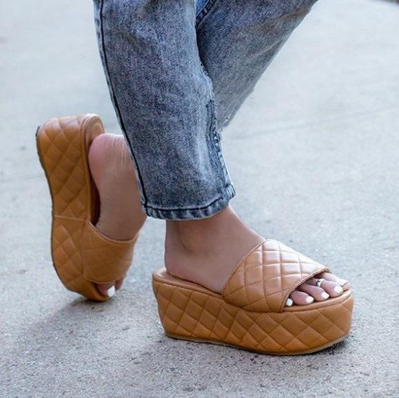 Women's thick platform peep toe wedge slide sandals