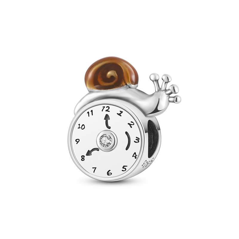 Sterling Silver Snail alarm clock Pendant Clear CZ Charm fit Charm Bracelet DIY Jewelry KTC271