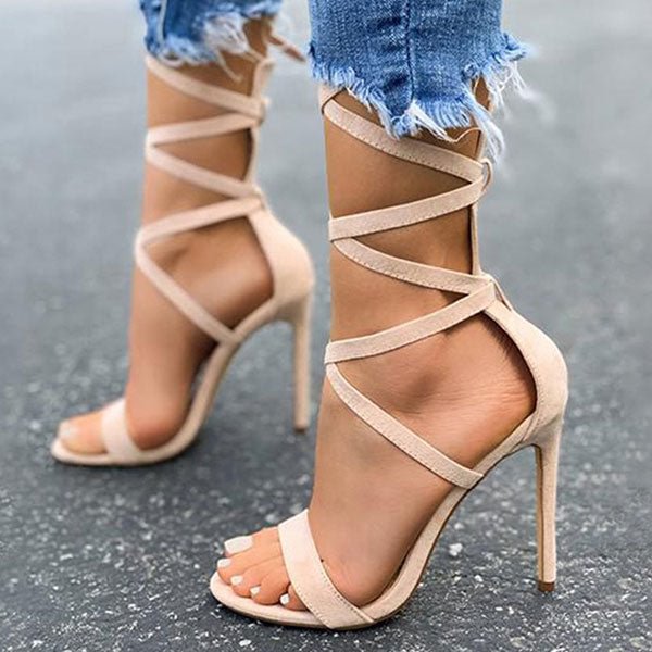 Solid Color On-trend Strappy High Heels Sandals