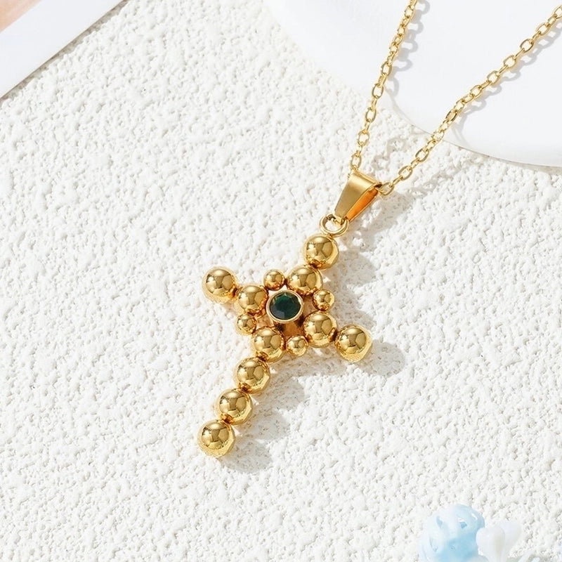 201 Stainless Steel Gold Plated Minimalist Inlay Cross Zircon Pendant Necklace