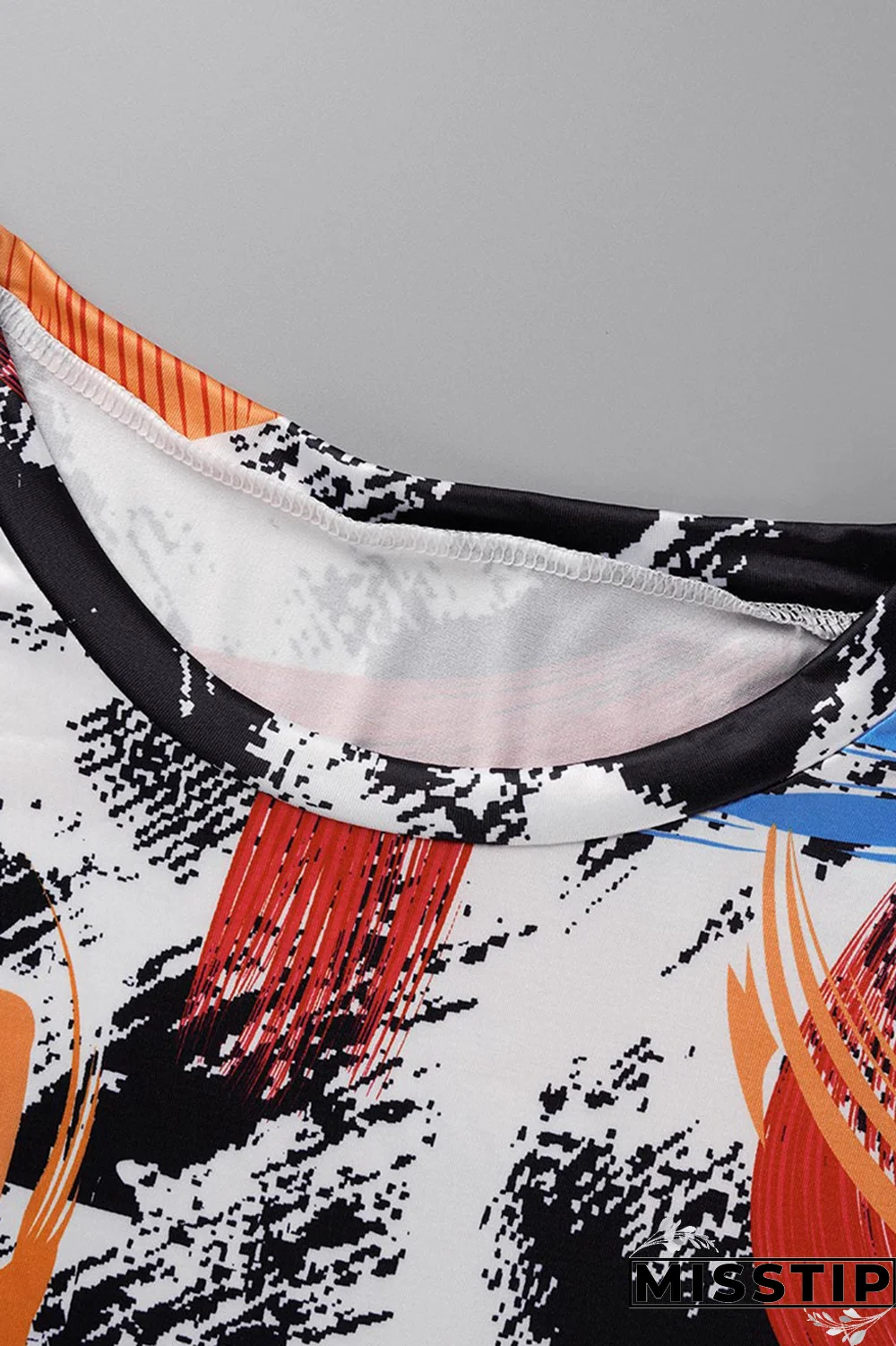 Black White Fashion Print Draw String O Neck Plus Size Two Pieces