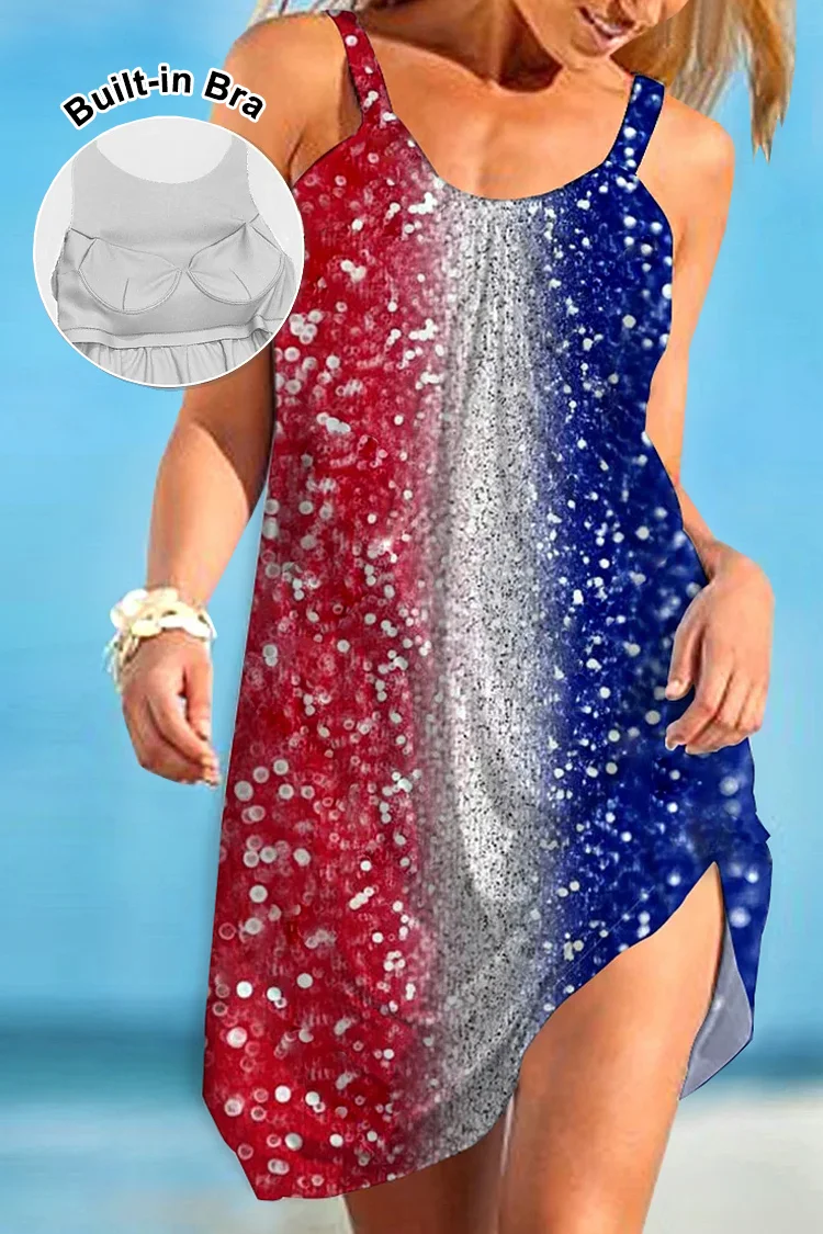 Flycurvy Plus Size Beach Multicolor Ombre Glitter Print Sleeveless Mini Dress With Built In Bra  Flycurvy [product_label]