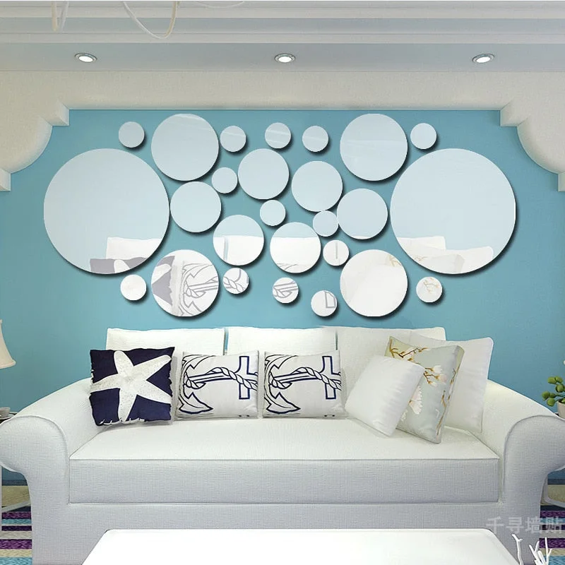 26pcs Ball Room Bathroom Decor Acrylic Wall Mirror Irregular Mirror Living Room Decoration Mini Sticker Mirror